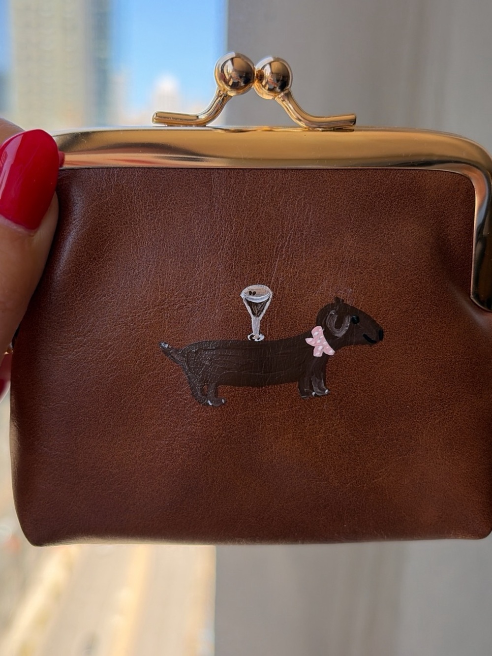 Dachshund hand painted coin purse
